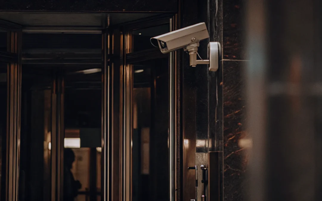 Bank alarm system with security camera and integrated surveillance features.