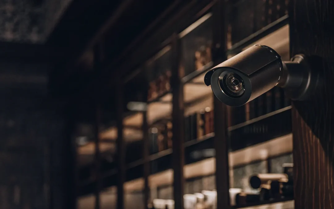 Retail security camera deterring theft.