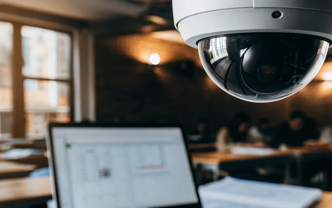 School security camera monitoring student classroom.