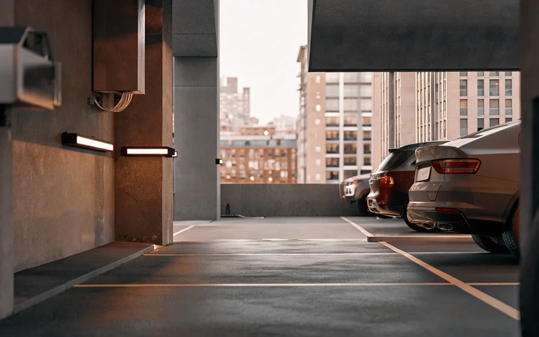 LPR system cameras monitor vehicles in a parking garage.