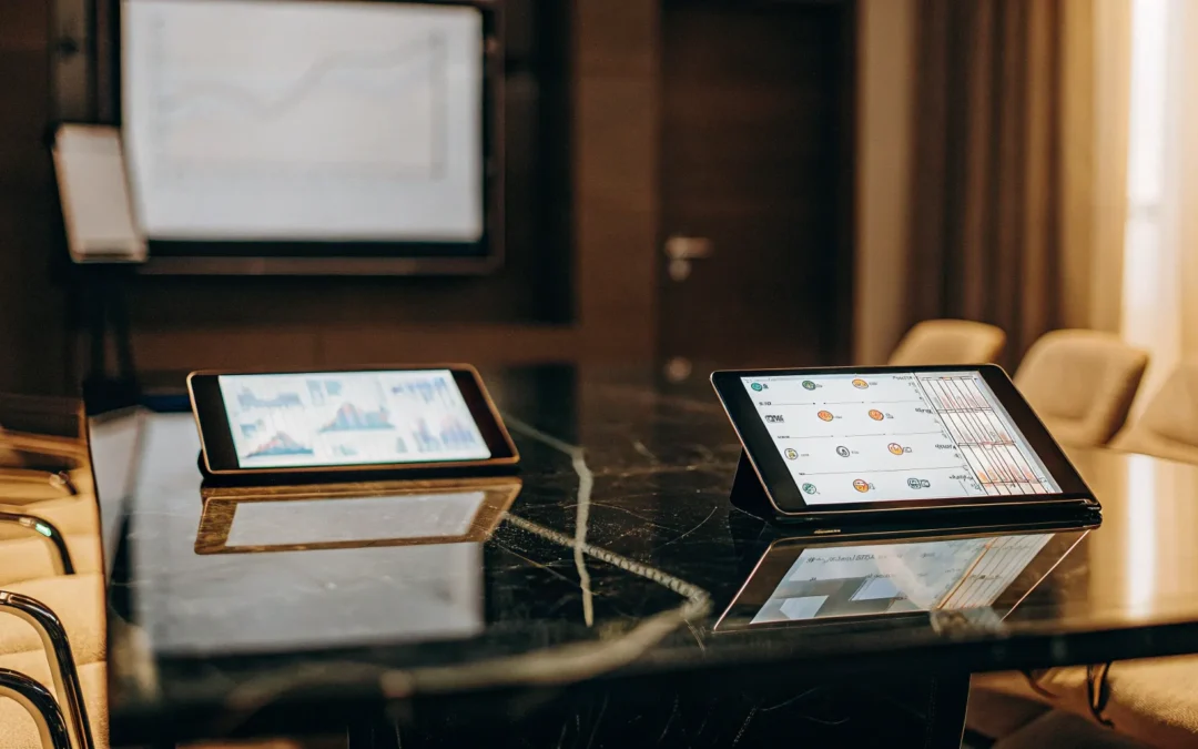 Security system analytics displayed on tablets.