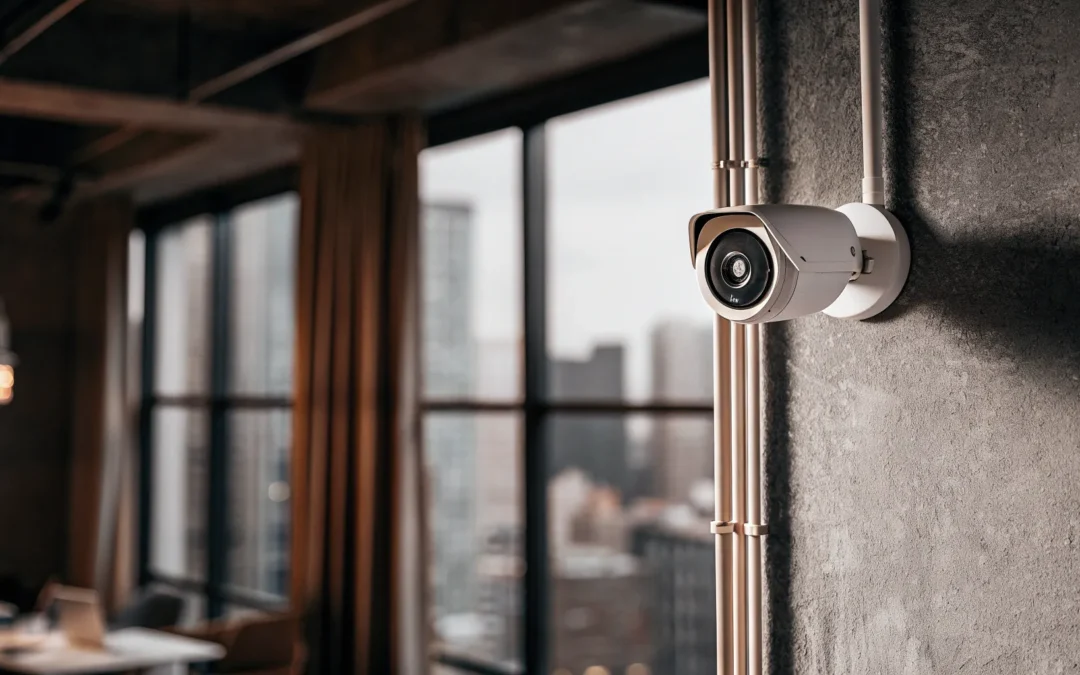A professionally installed security camera, a key factor in total installation cost.