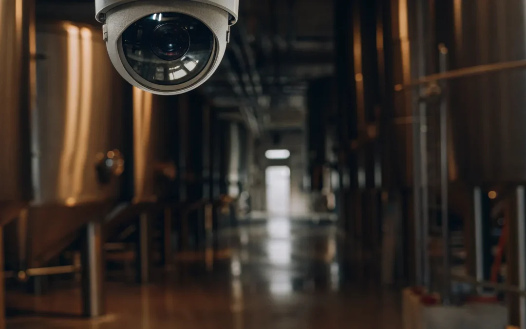 A food processing security camera monitors a production line for safety and compliance.