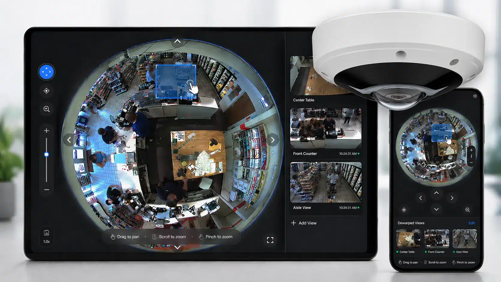 Commercial Security Camera Systems Chicago, IL | Umbrella Security 37 Fisheye 360 degree dewarping professional surveillance camera view