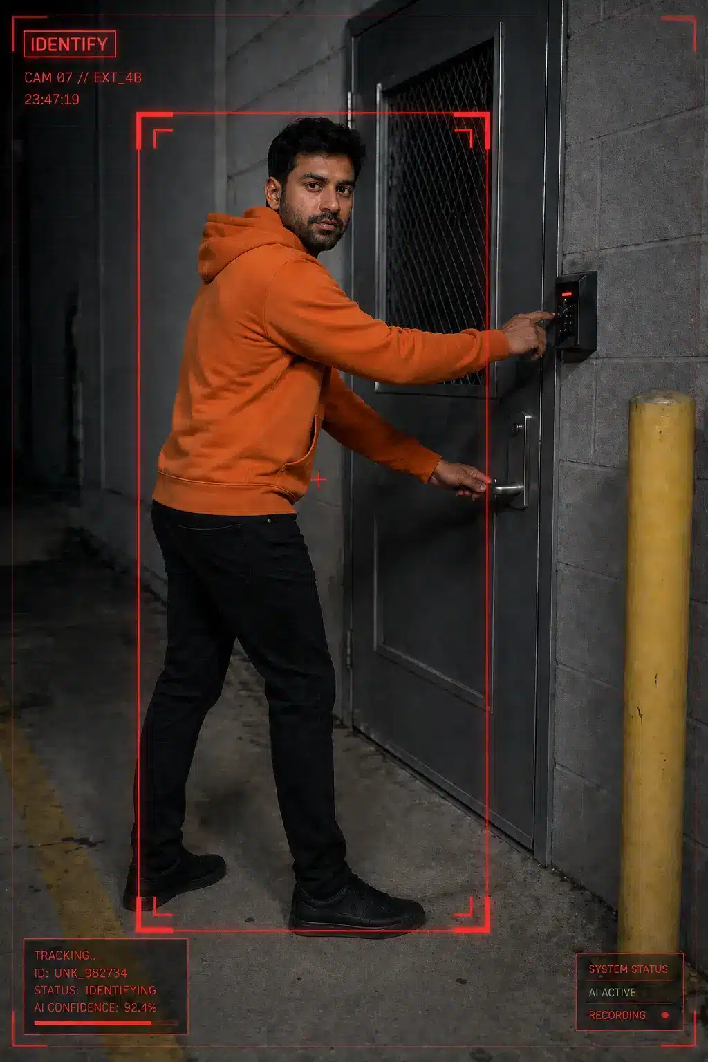 Commercial Security Camera Systems Chicago, IL | Umbrella Security 26 Identify level AI video alert showing clear facial detail in commercial surveillance video