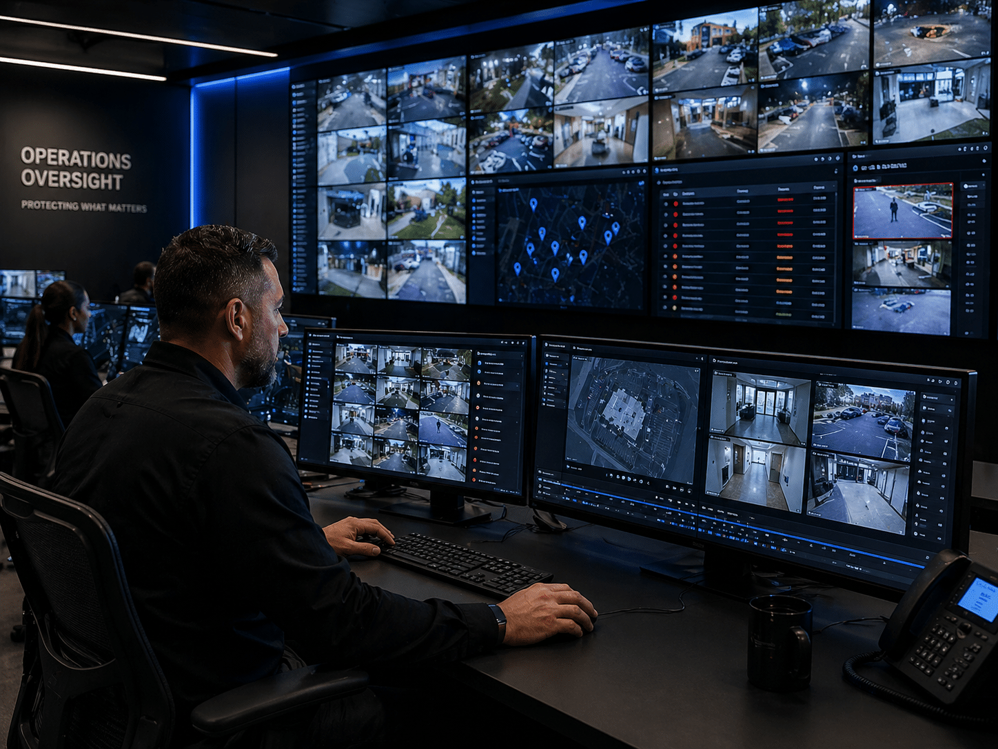 Commercial Security Camera Systems Chicago, IL | Umbrella Security 29 Operational oversight using surveillance operations in a commercial control room
