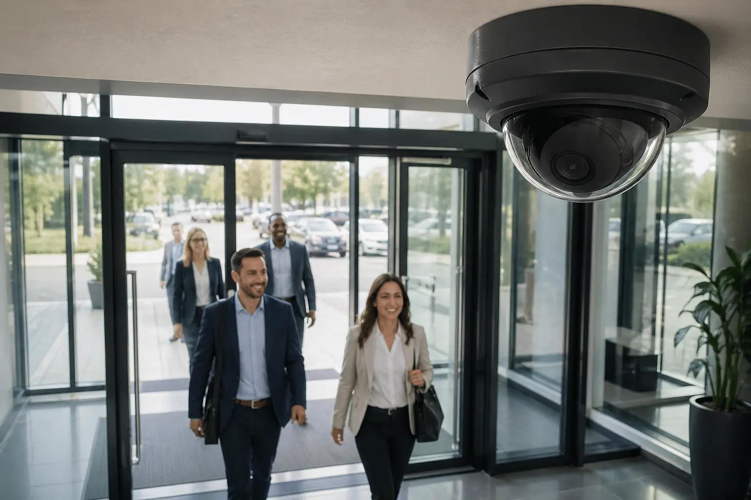 Commercial Security Camera Systems Chicago, IL | Umbrella Security 35 Professional dome camera covering a commercial front entrance