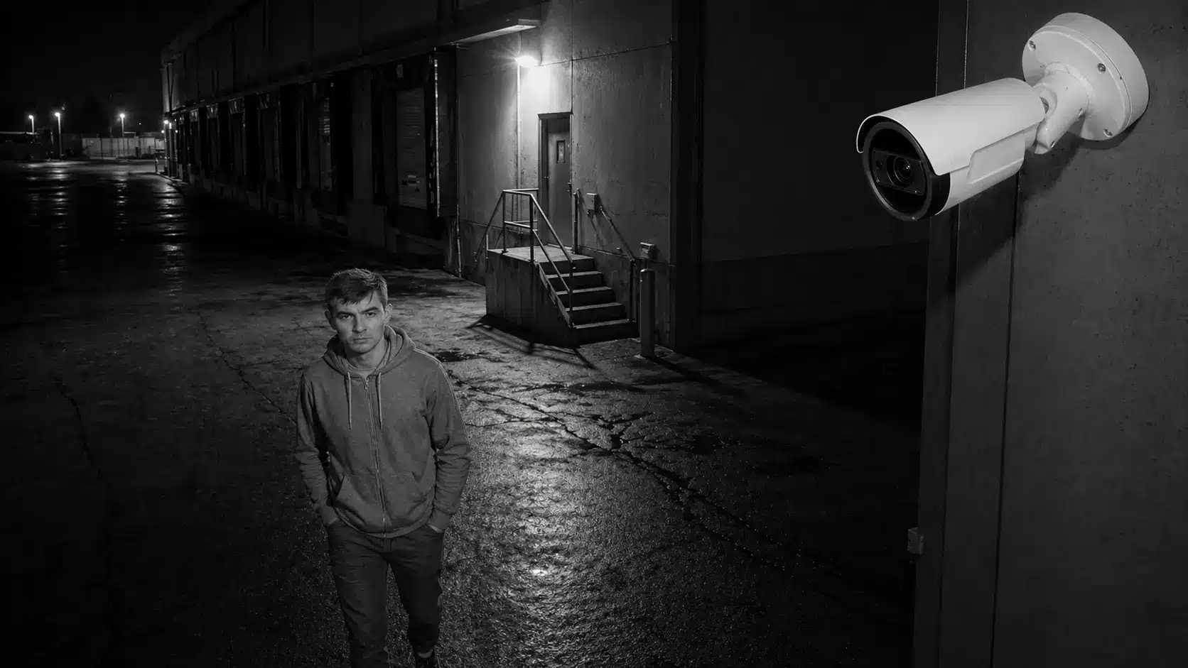 Commercial Security Camera Systems Chicago, IL | Umbrella Security 36 Professional IR bullet surveillance camera capturing an intruder