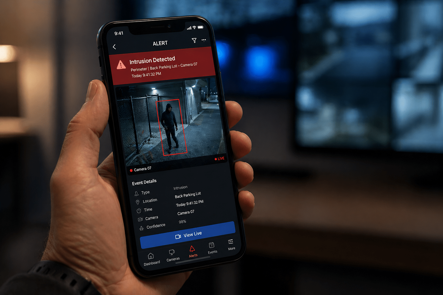 Commercial Security Camera Systems Chicago, IL | Umbrella Security 30 Real-time intrusion alert on mobile interface from an intelligent AI video surveillance system