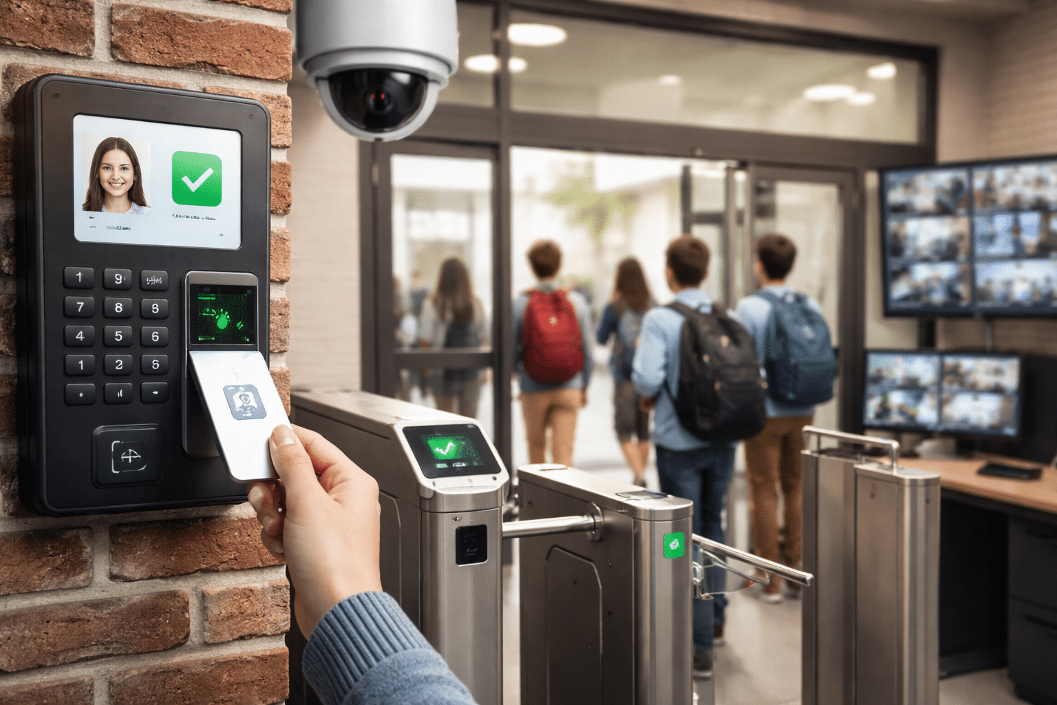School entrance with access control system
