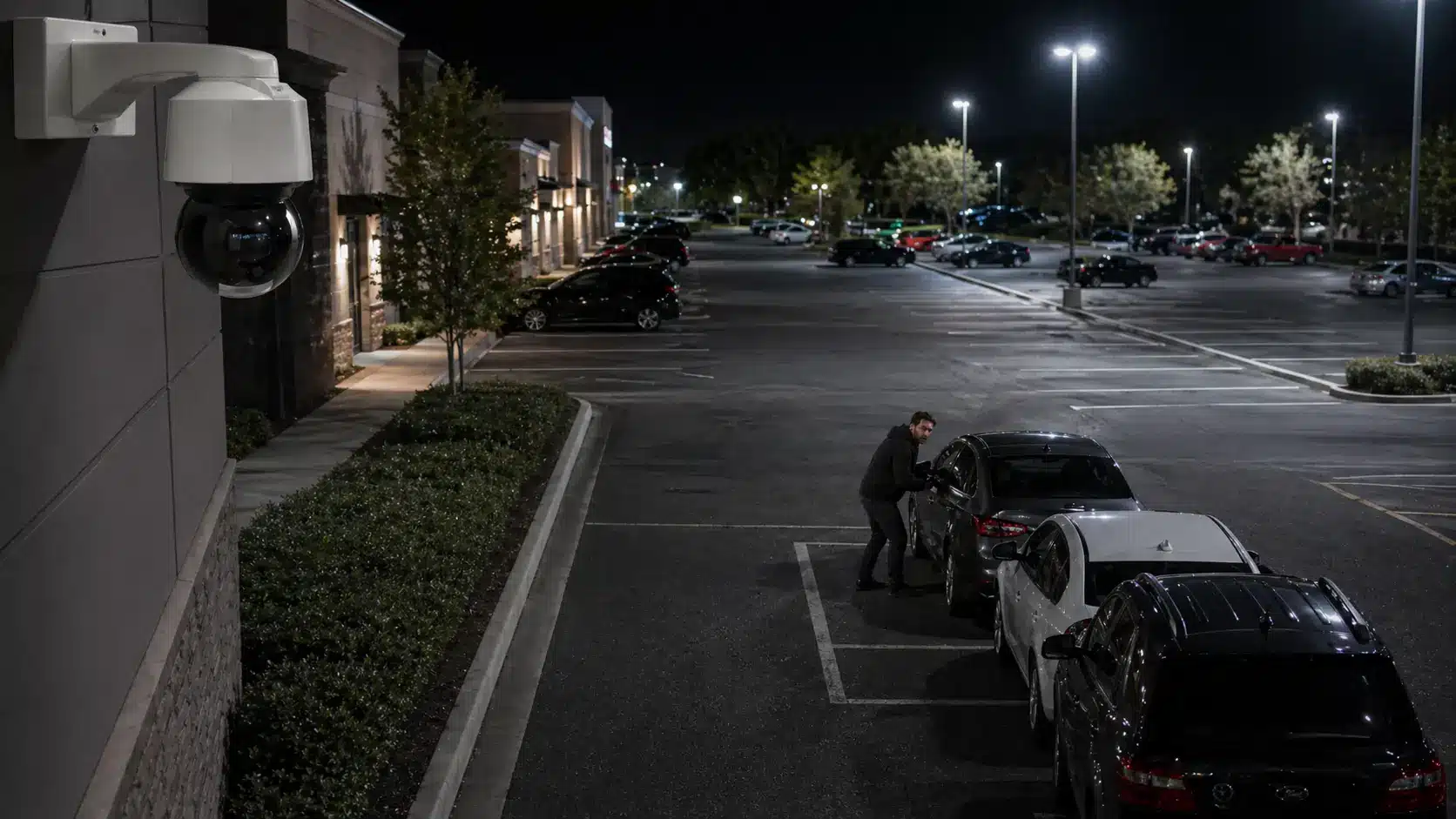 Commercial Security Camera Systems Chicago, IL | Umbrella Security 38 Suspicious activity in a parking lot captured by a pan tilt zoom camera