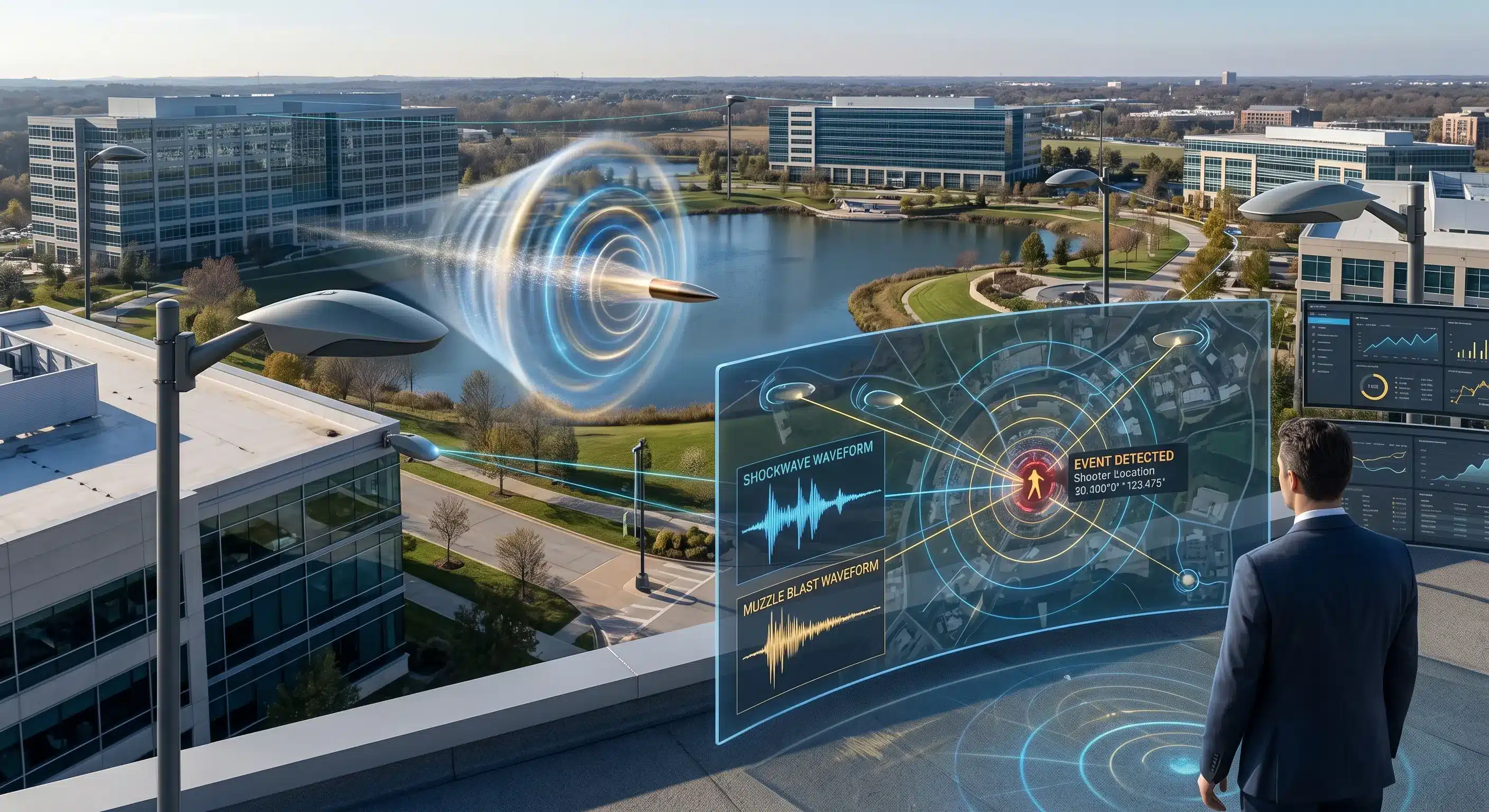 Acoustic gunshot detection systems for facility safety planning