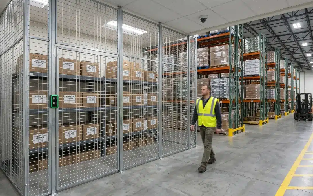 Warehouse access control and video surveillance protecting a restricted inventory cage