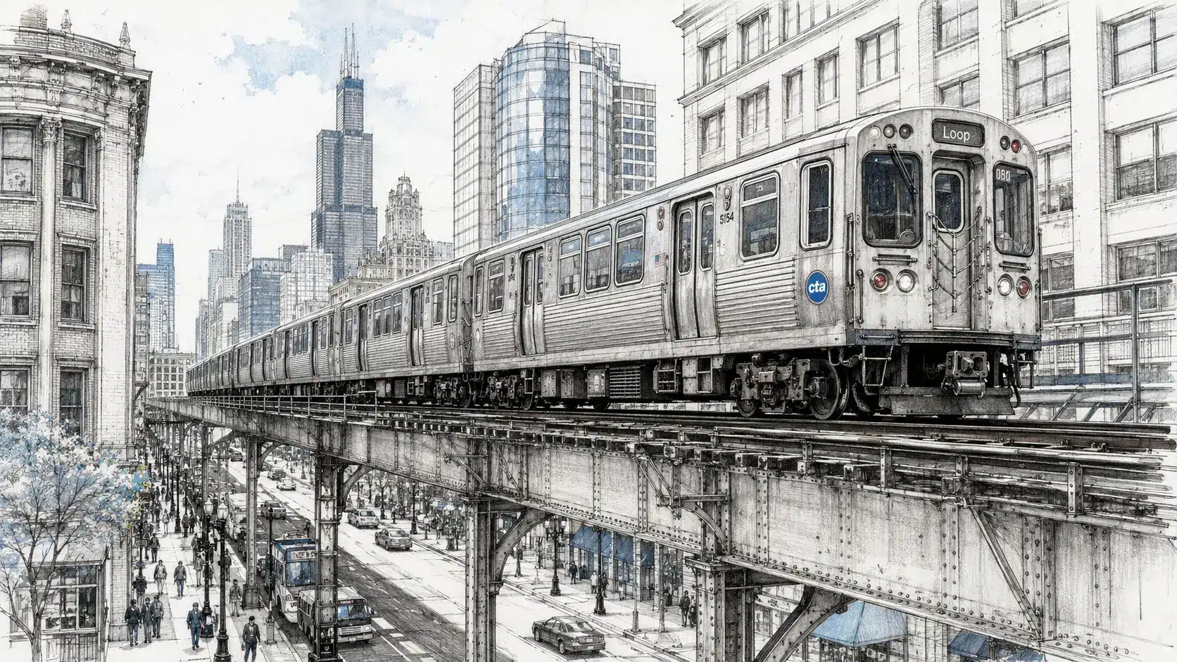 Government Security Systems Illinois Municpal Security Systems 17 Elevated train in downtown Chicago representing transit-scale public safety engineering
