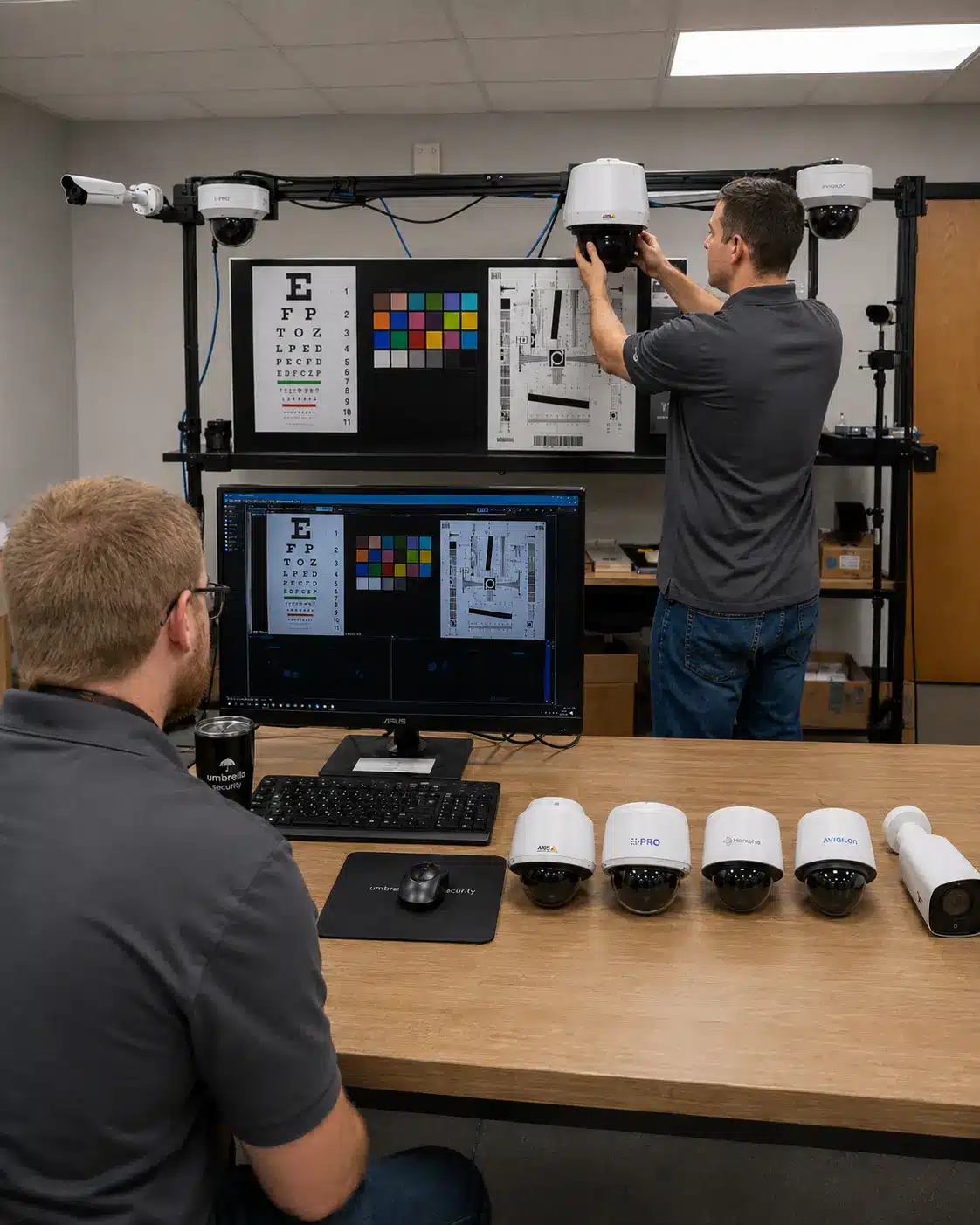 Independent Physical Security System Manufacturer Reviews 18 Technicians configuring surveillance cameras in a lab
