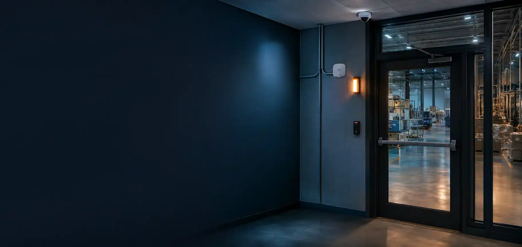 Commercial security system installation with alarm, video, access control, and environmental monitoring