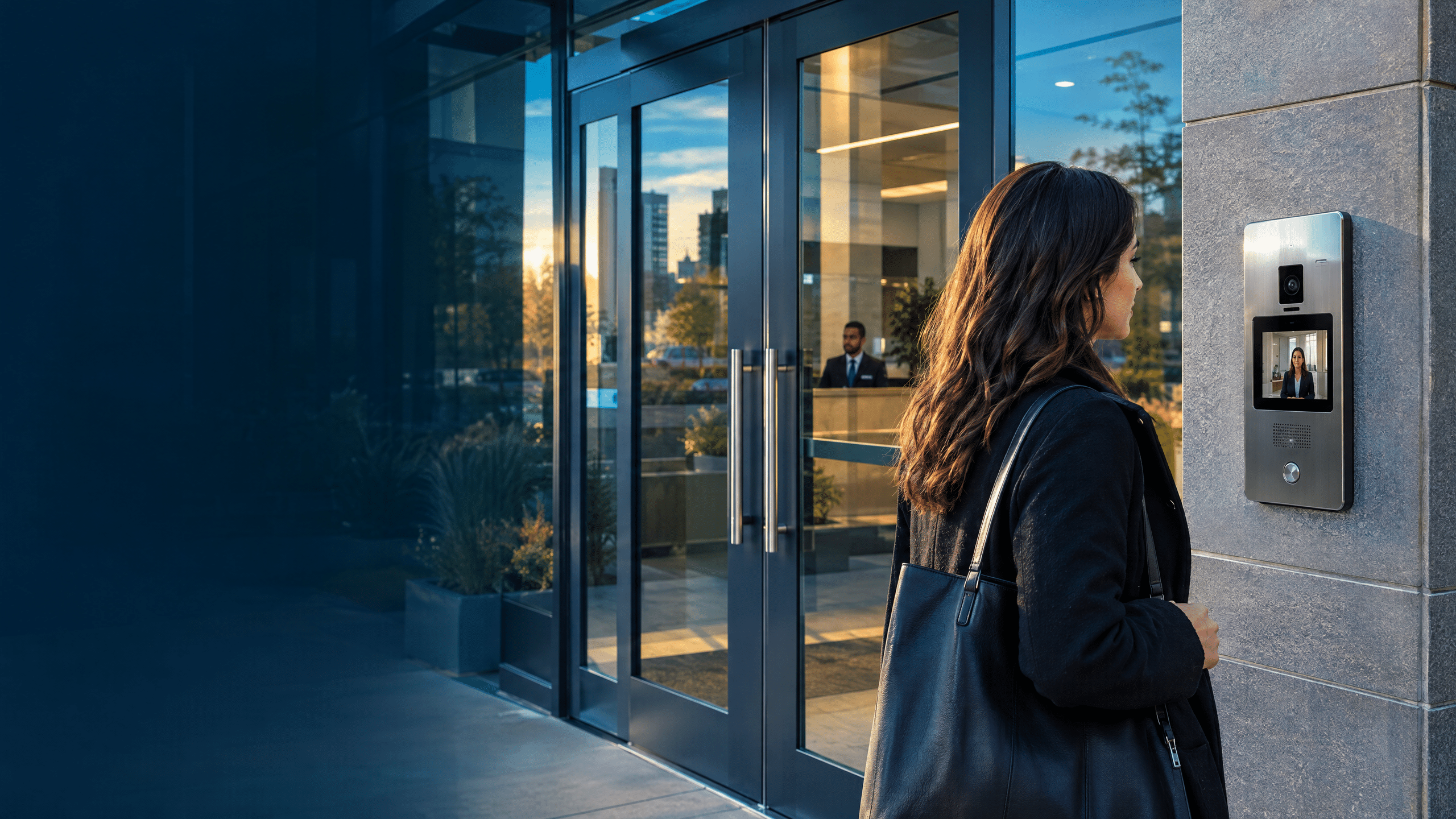 commercial intercom visitor entrance architectural hero 2026 Commercial Intercom Systems